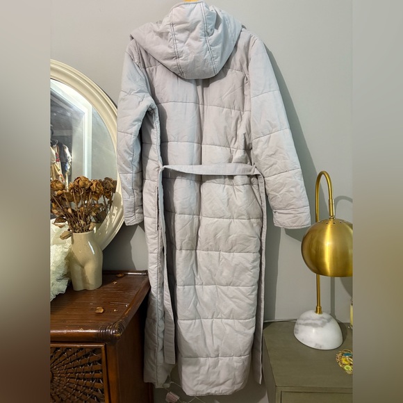 Garnet Hill 100% organic cotton grey Quilted hooded Robe/ Coat - Picture 10 of 11
